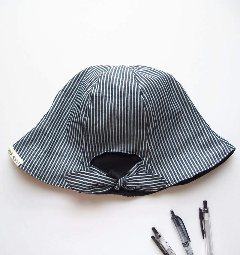 【马尾娘系列】黑色条纹 手工帽子 双面渔夫帽 - 帽子 - 其他材质 黑色