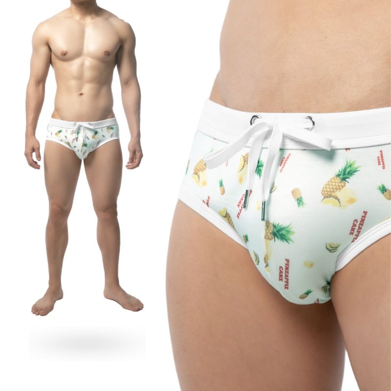 AttentionWear台湾好味系列三角泳裤【凤梨酥】│#泡汤 温泉 游泳 - 男装泳裤 - 聚酯纤维 白色