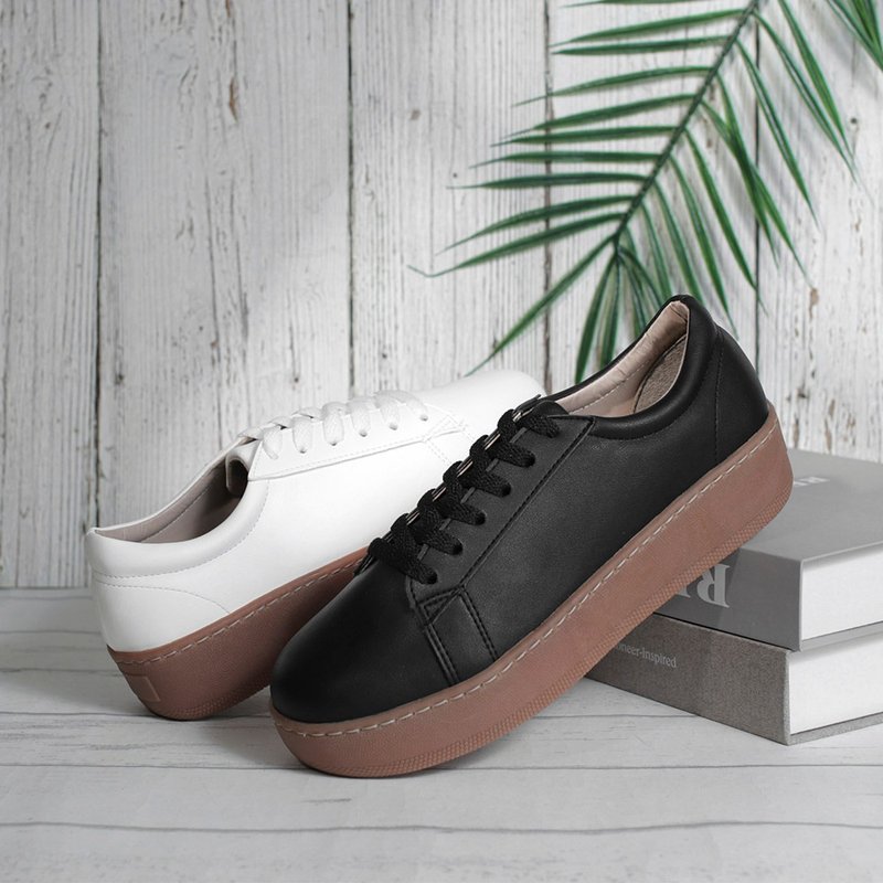 素色拼接厚底休闲鞋 1BC85 - 女款休闲鞋 - 人造皮革 白色