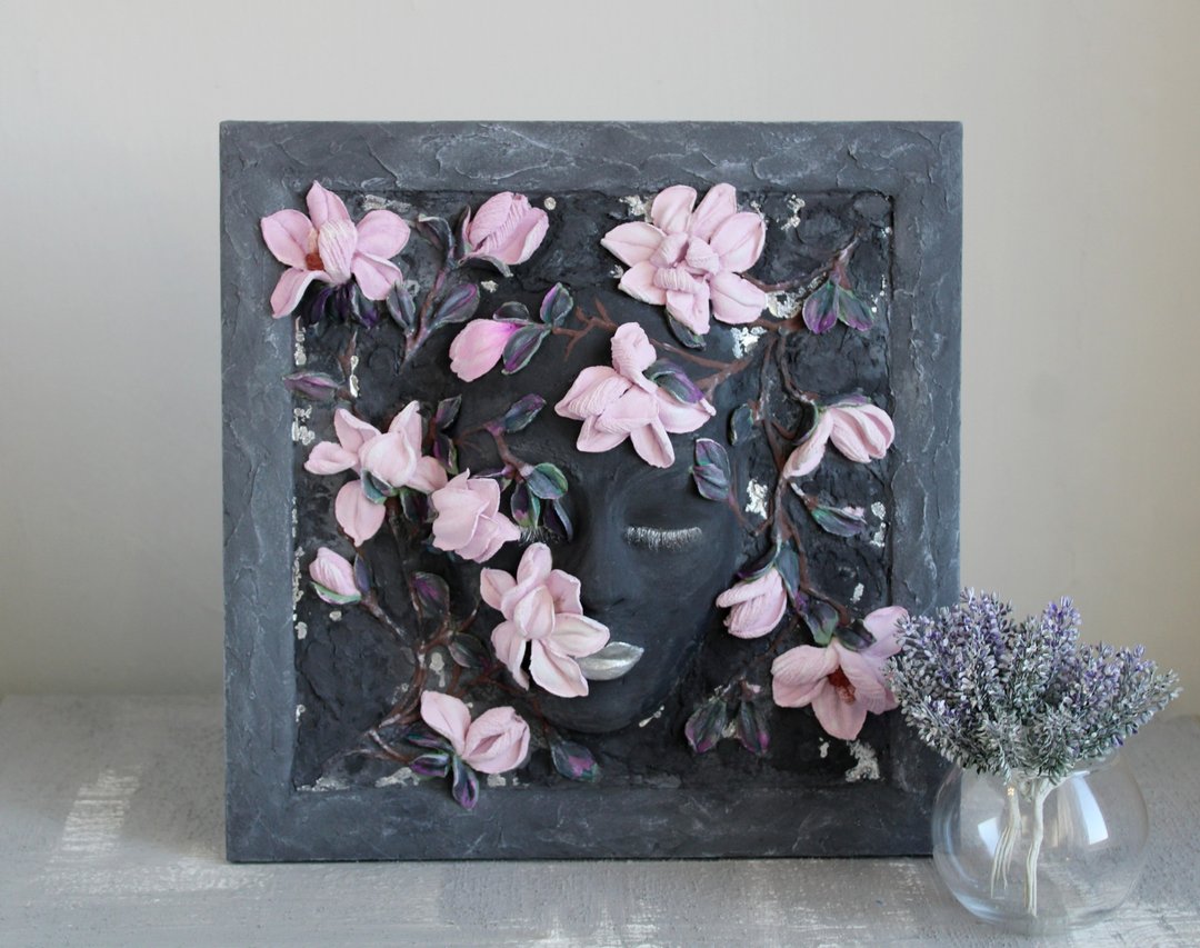 Floral plaster sculpture, textured flower painting. palette knife flowers. - 墙贴/壁贴 - 其他材质 