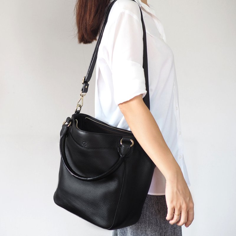 Honey (Black) :  Tote bag, Cow Leather bag, Soft leather - 手提包/手提袋 - 真皮 黑色