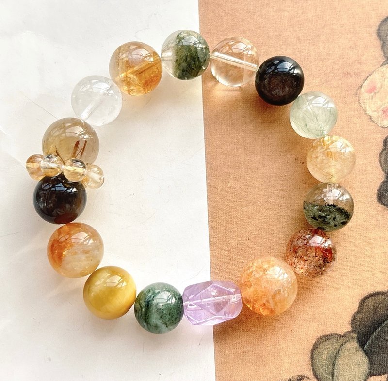 天然发晶 白幽灵 黄塔晶 绿幽灵 柠檬黄水晶 银曜石 绿发晶 - 手链/手环 - 水晶 
