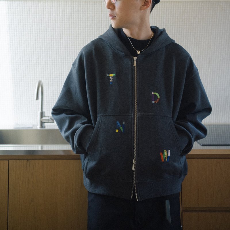 空气棉双拉链刺绣连帽卫衣 抗皱挺阔中性男女外套 - 中性连帽卫衣/T 恤 - 其他材质 