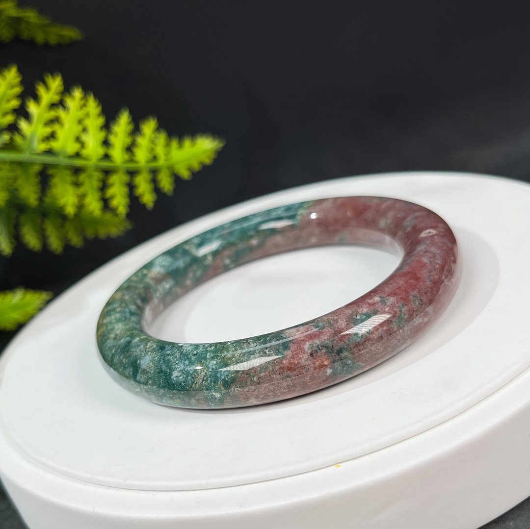 多彩海洋碧玉手镯59MM 高瓷胖圆条油画风玉髓手环 愉悦情绪心情 - 手链/手环 - 半宝石 多色