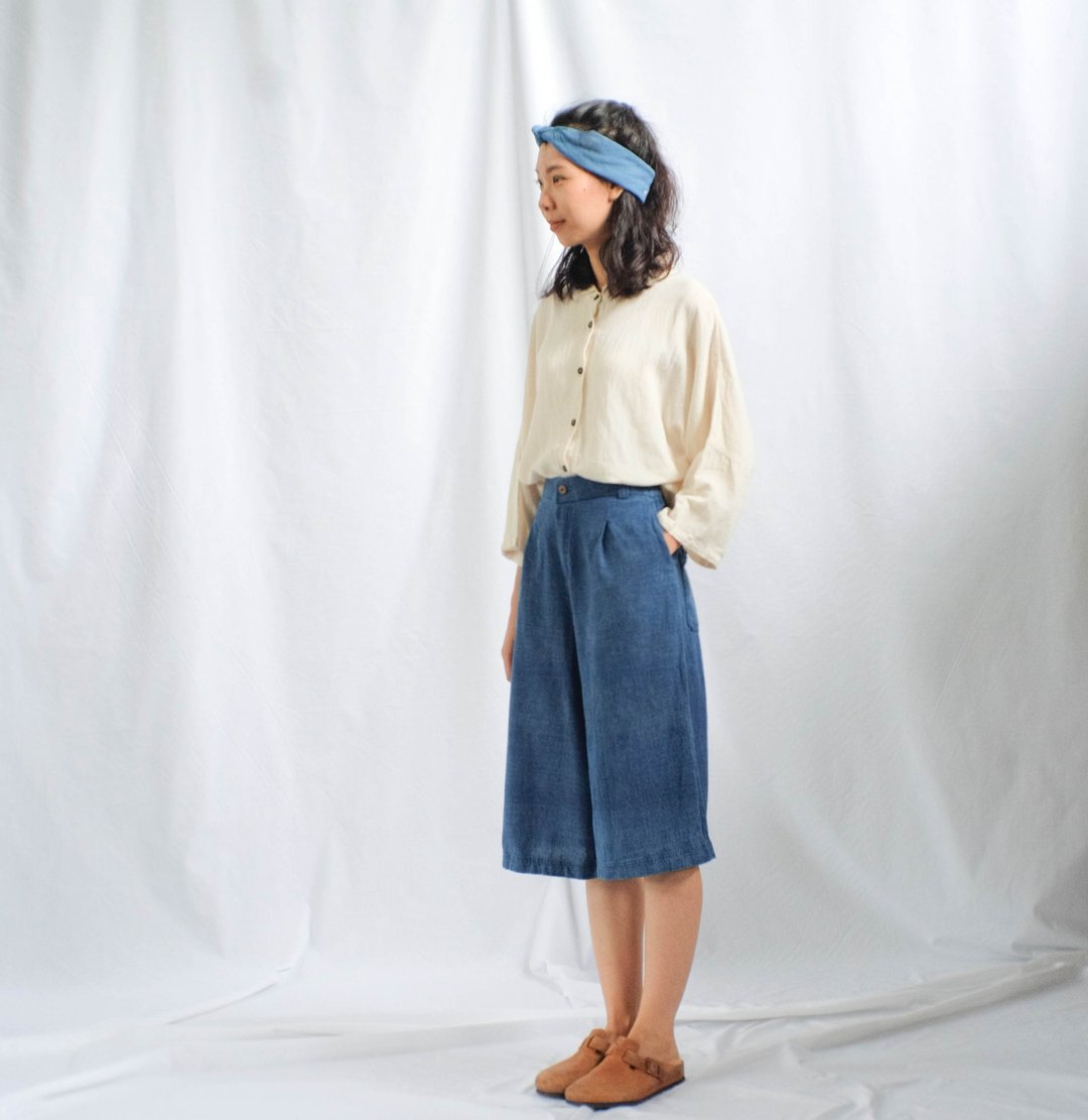 Indigo Natural Dyed Pants - 女装长裤 - 棉 蓝色