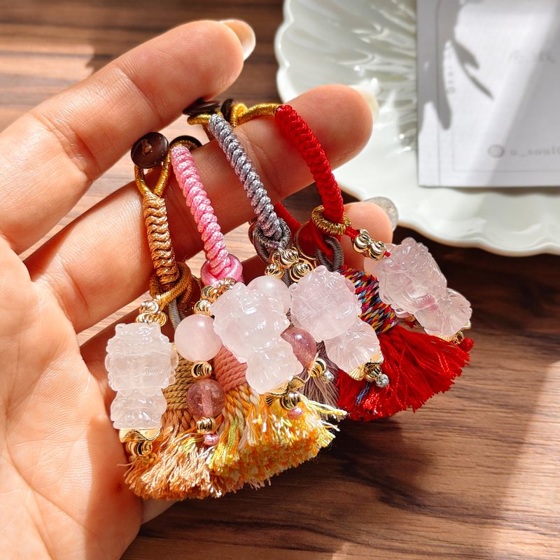 【超跑粉红妈袓x粉水晶流苏小吊饰】平安健康 - 吊饰 - 水晶 红色