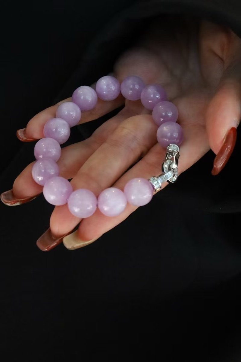 11mm天然原矿紫锂辉 纯银配件设计手串手持m - 手链/手环 - 半宝石 紫色