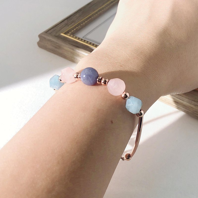 切面 海蓝宝  粉晶 坦桑石 水晶手链 天然石 生日礼物 姊妹礼物 - 手链/手环 - 水晶 多色