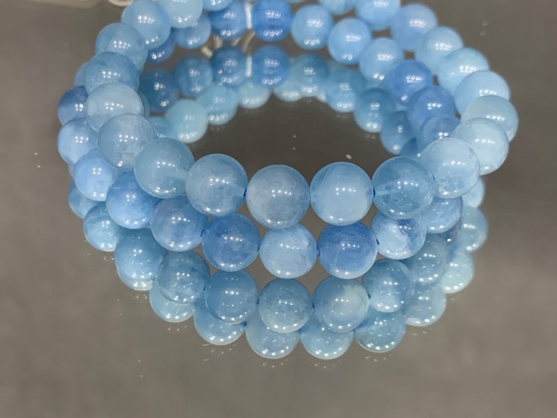 快速出货 天然天空蓝/大海蓝 海蓝宝圆珠手链 202311新品 - 手链/手环 - 水晶 蓝色