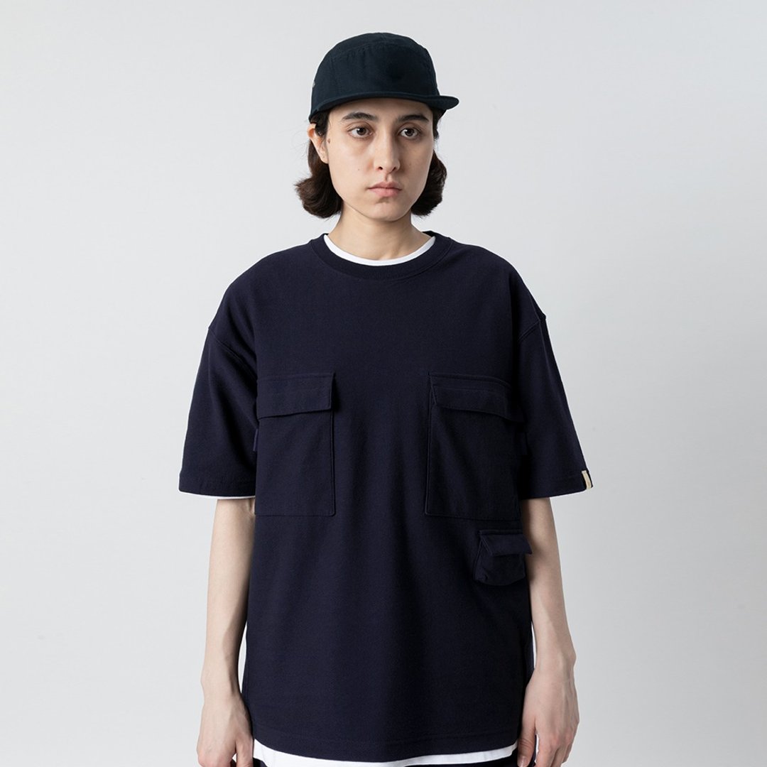 Smock Pocket Tee Navy 双层工作口袋廓形宽松T恤藏青色 - 男装上衣/T 恤 - 棉．麻 