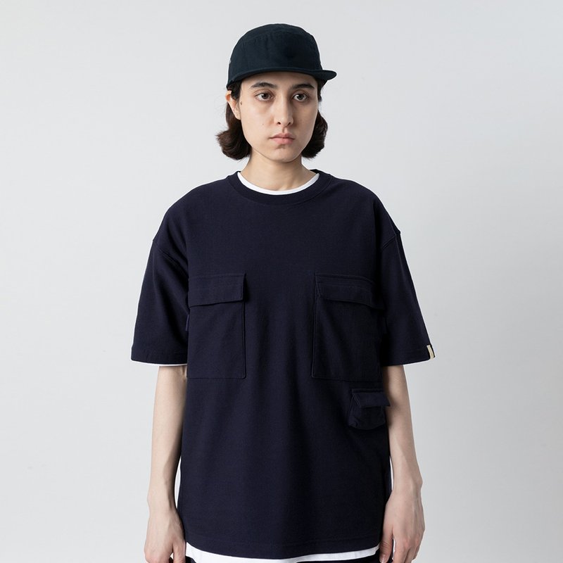 Smock Pocket Tee Navy 双层工作口袋廓形宽松T恤藏青色 - 男装上衣/T 恤 - 棉．麻 
