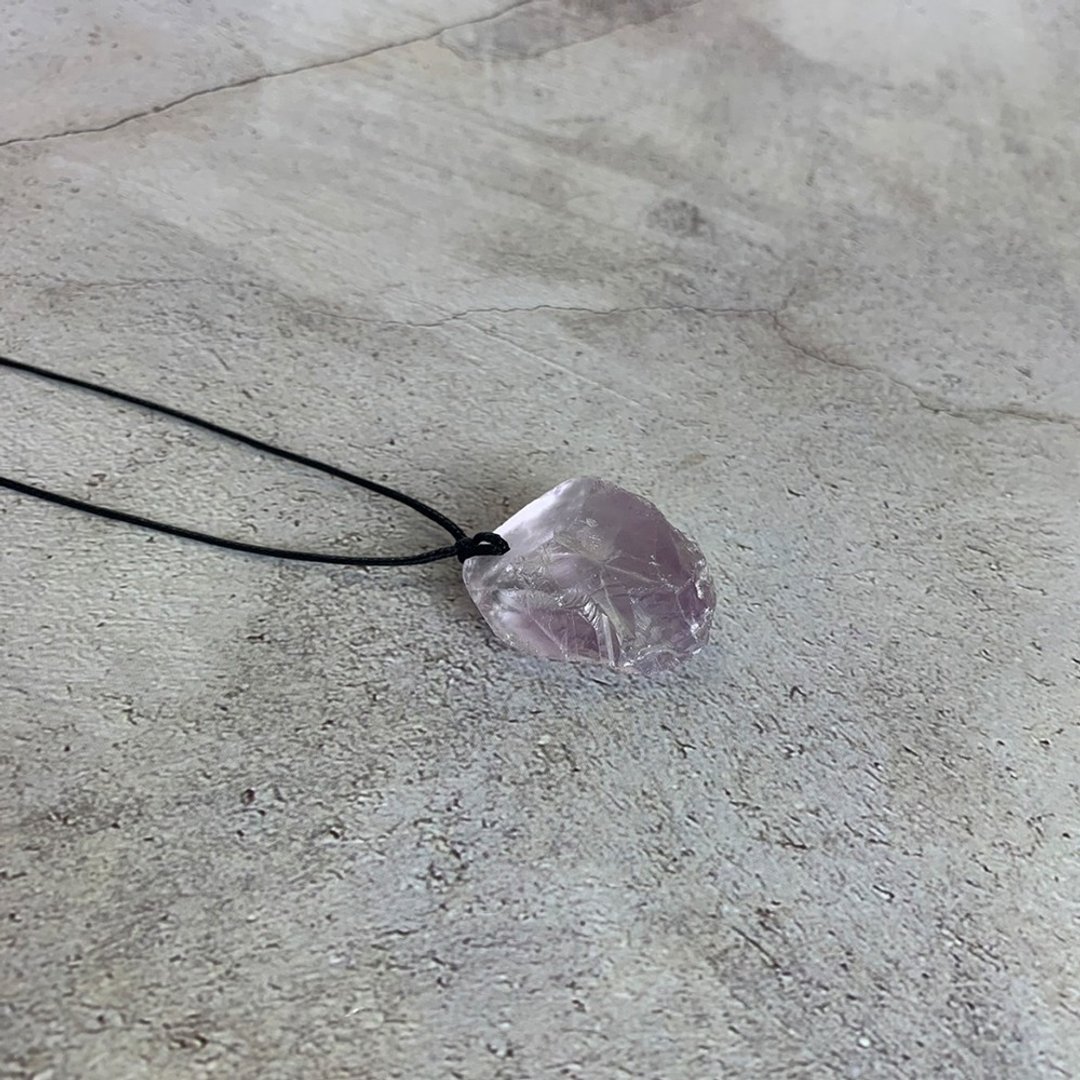 |原石吊坠系列| 浅色紫水晶 (项链x锁骨链x皮绳x手工制作) - 锁骨链 - 宝石 紫色