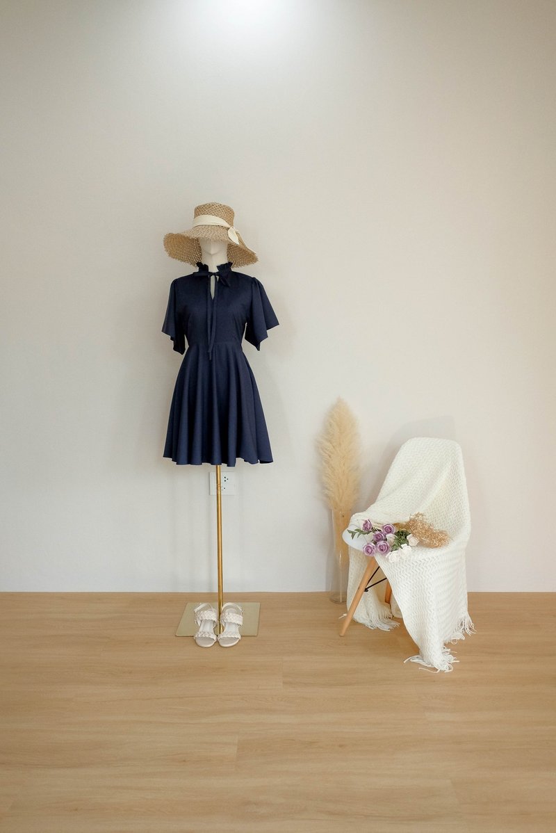 Navy short summer sundress Vintage bridesmaid dress short dress - 洋装/连衣裙 - 聚酯纤维 蓝色