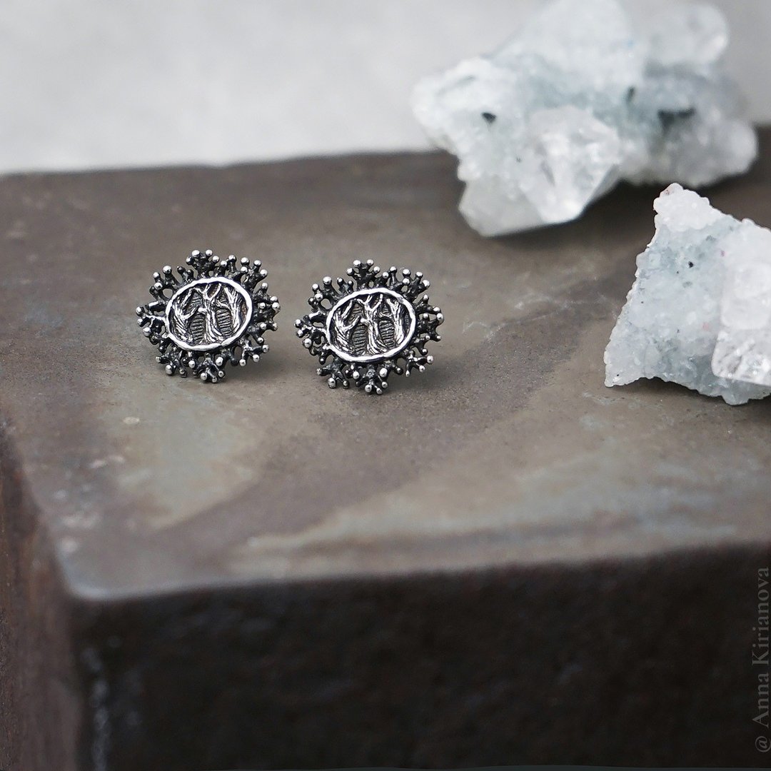 Secret Wood Earrings - 耳环/耳夹 - 纯银 银色