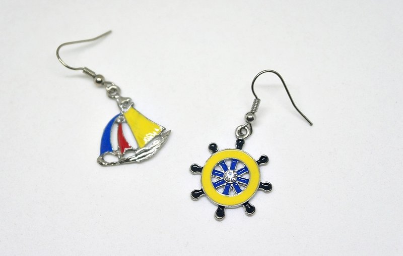 合金滴釉＊航行的路＊<不对称风格>_勾式耳环➪限量X1 - 耳环/耳夹 - 其他金属 黄色