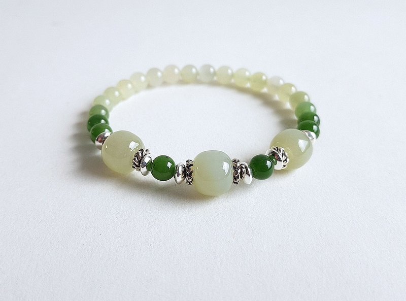 宝石系 雅 天然和田玉 925纯银 手链 - 手链/手环 - 玉石 绿色