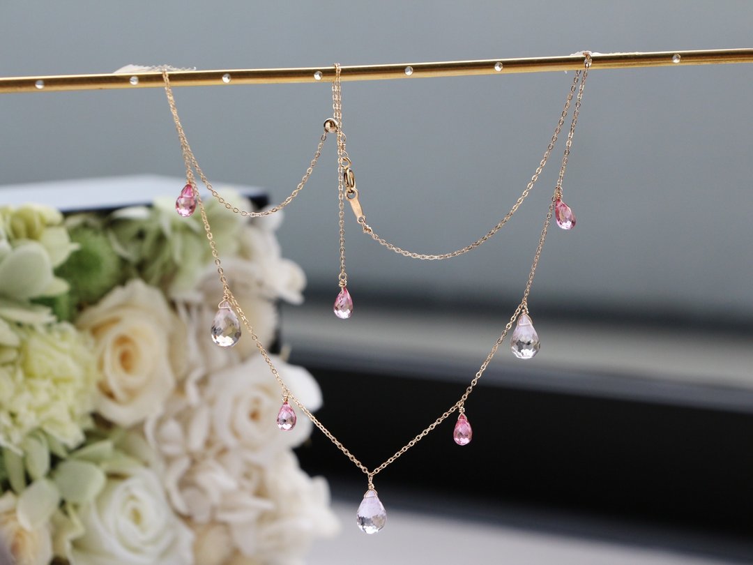 14kgf-pink chilly tears short necklace (ajustable chain) - 项链 - 其他金属 粉红色