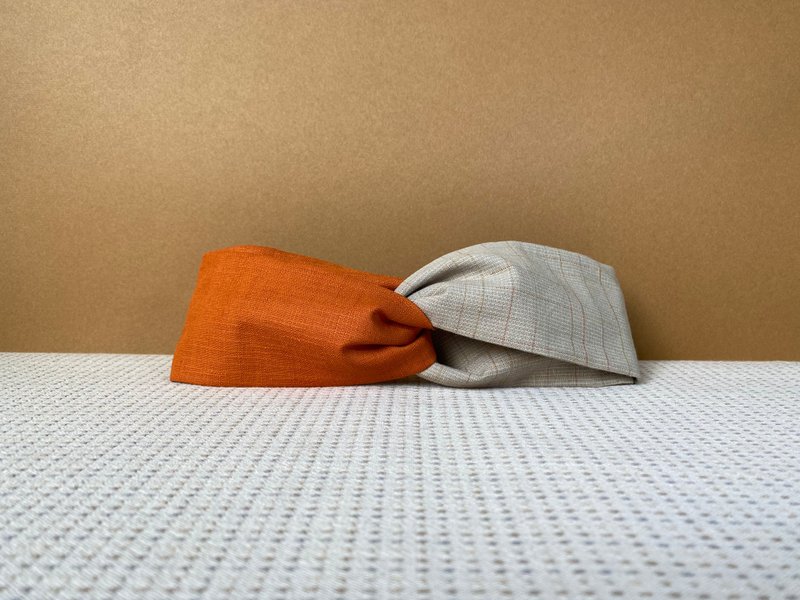 双拼发带 / 设计图 - 橘 / 限量先染布 - 发带/发箍 - 棉．麻 橘色