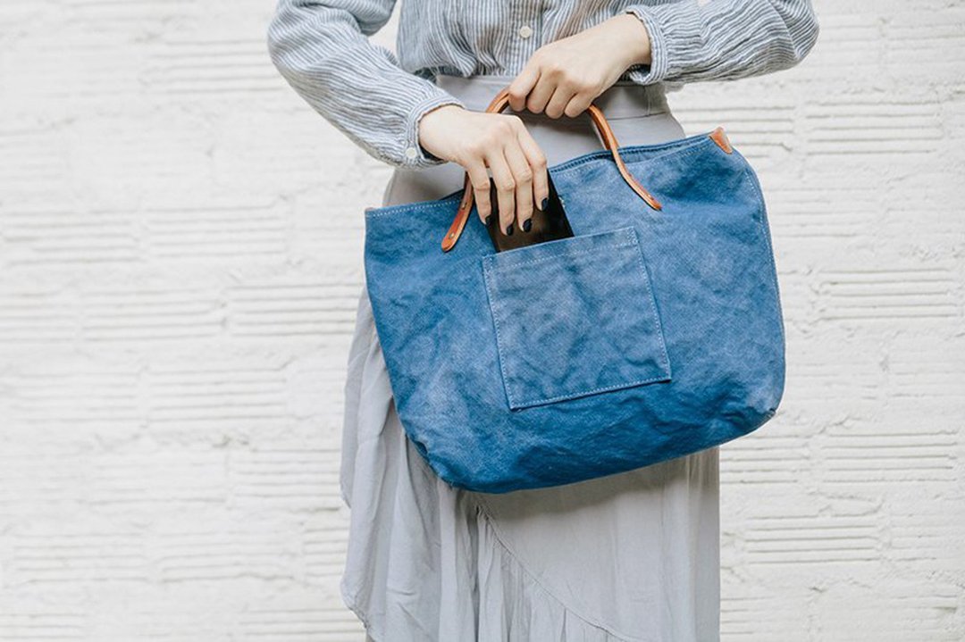 Rectangle dyed canvas tote (Medium) - 手提包/手提袋 - 棉 蓝色