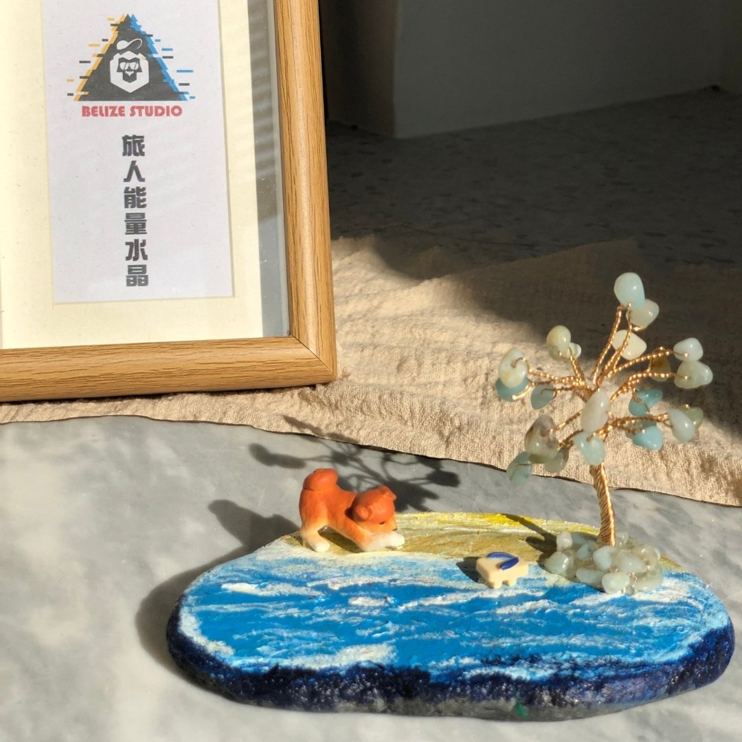天河石水晶树 海滩小景 天然龙纹石 - 摆饰 - 水晶 蓝色