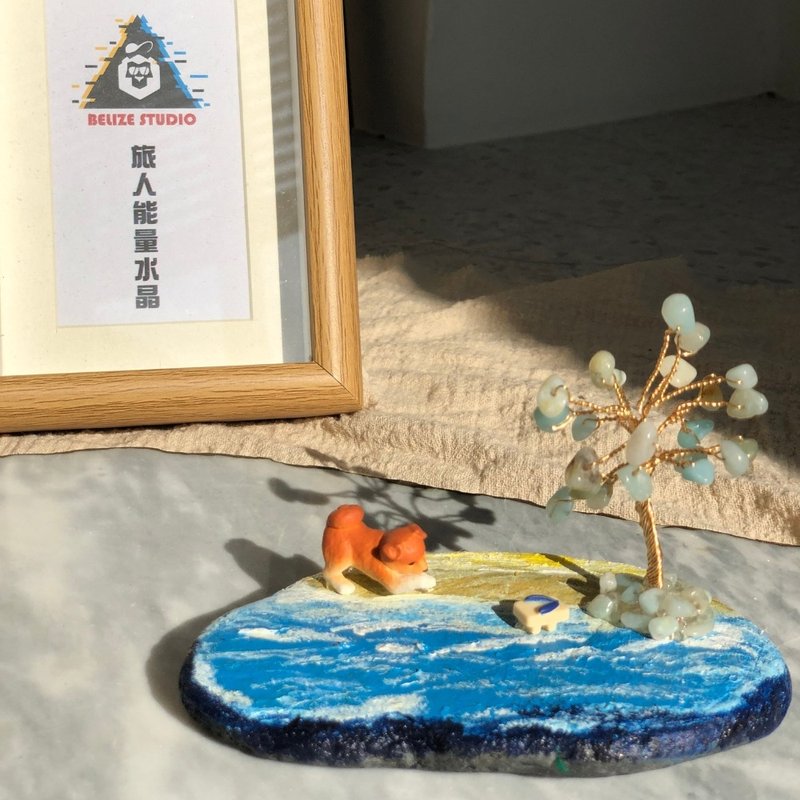 天河石水晶树 海滩小景 天然龙纹石 - 摆饰 - 水晶 蓝色