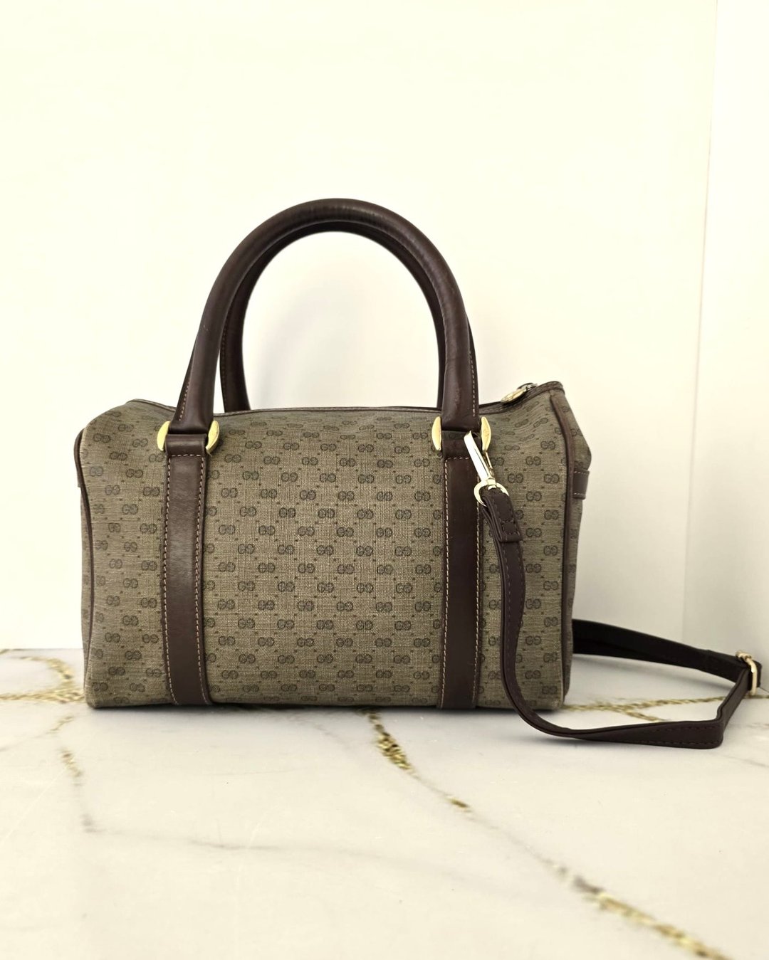 中古包 Gucci 咖啡色老花小号波士顿包 斜背包 侧背包 单肩包 古董 - 侧背包/斜挎包 - 真皮 咖啡色