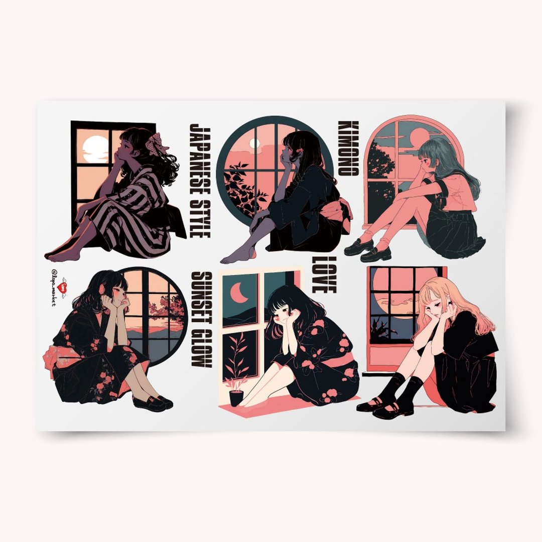 和服角色贴纸 4 张 - 贴纸 - 纸 