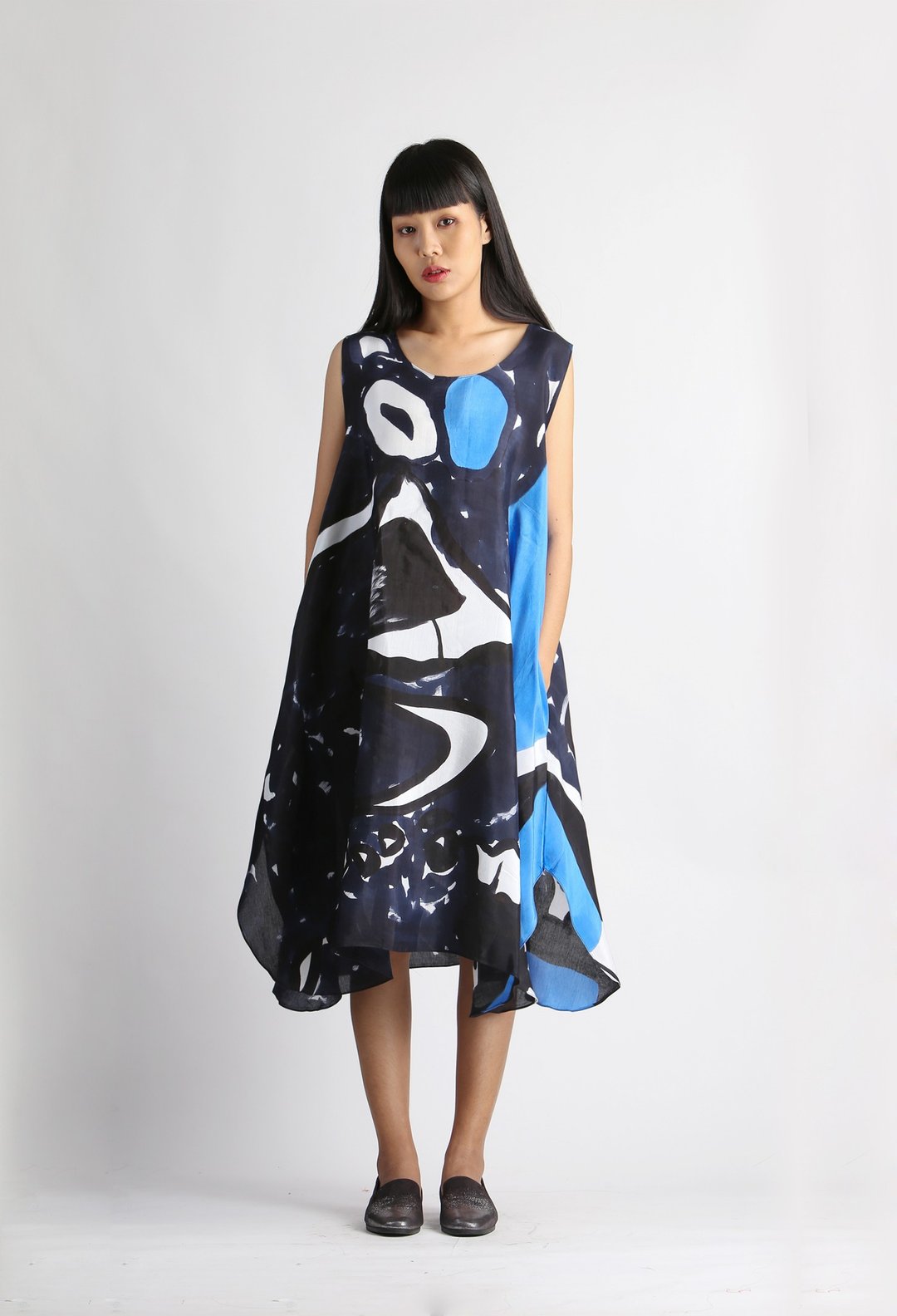 Dress Hand Paint Soft Cotton Silk for Yoga Vacation Holidays - 洋装/连衣裙 - 棉 黑色