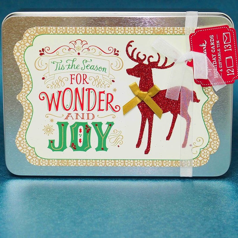 圣诞-麋鹿脖子上绑黄色蝴蝶结 铁盒盒卡（12张卡片） - 卡片/明信片 - 纸 白色