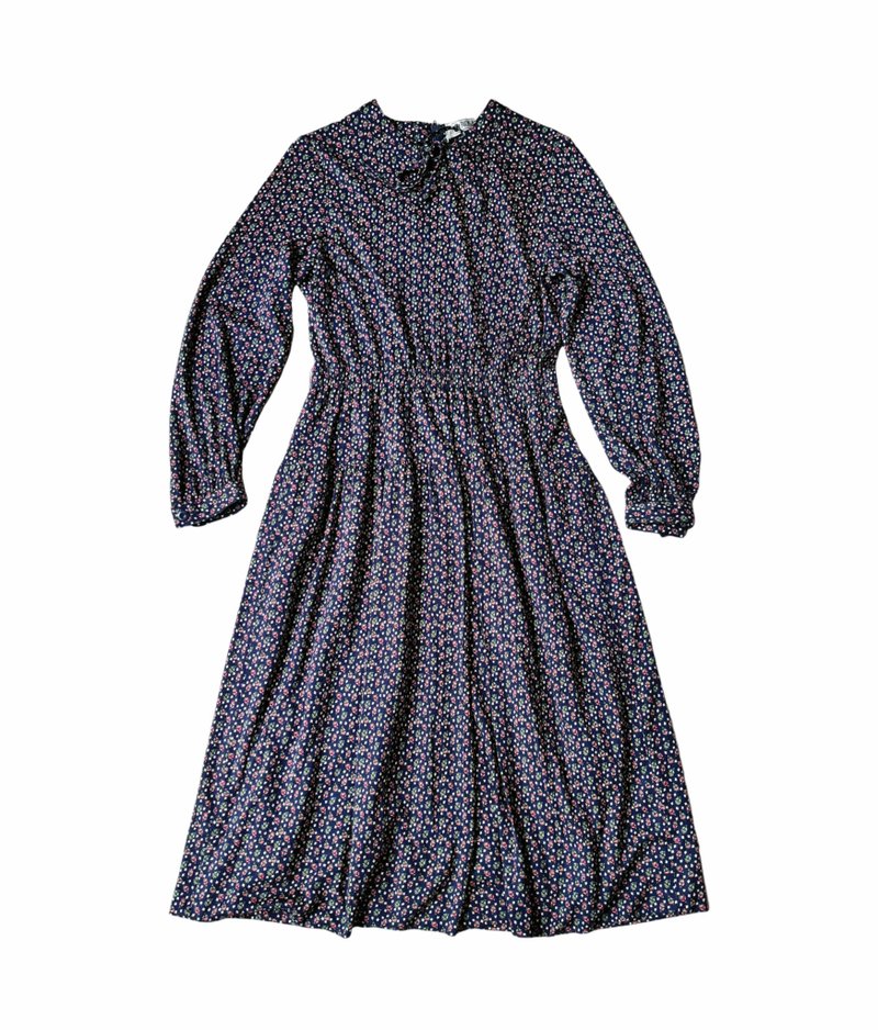 日本古着小花朵领口抽绳长袖洋装 - 洋装/连衣裙 - 棉．麻 多色