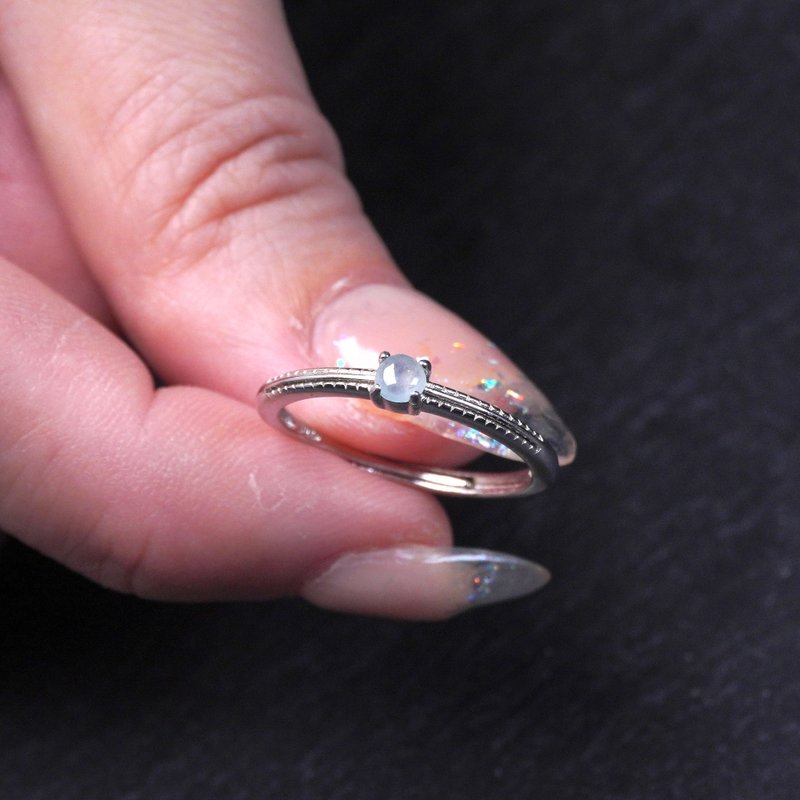 冰种翡翠蛋面戒指 925纯银 | 天然缅甸玉翡翠A货 | 送礼 - 戒指 - 玉石 透明