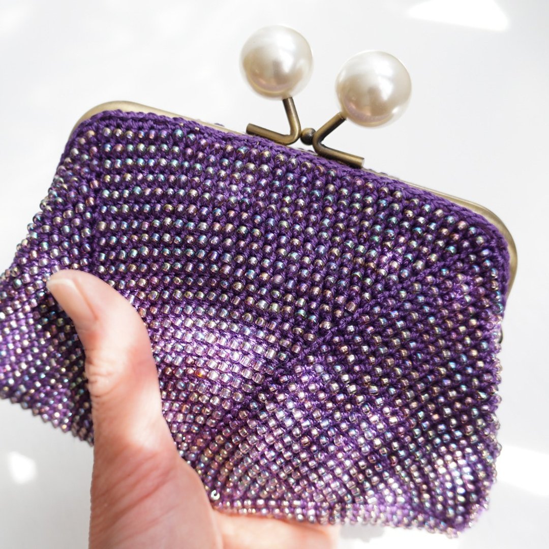 Ba-ba handmade Beads crochetpouch No.1457 - 化妆包/杂物包 - 其他材质 紫色