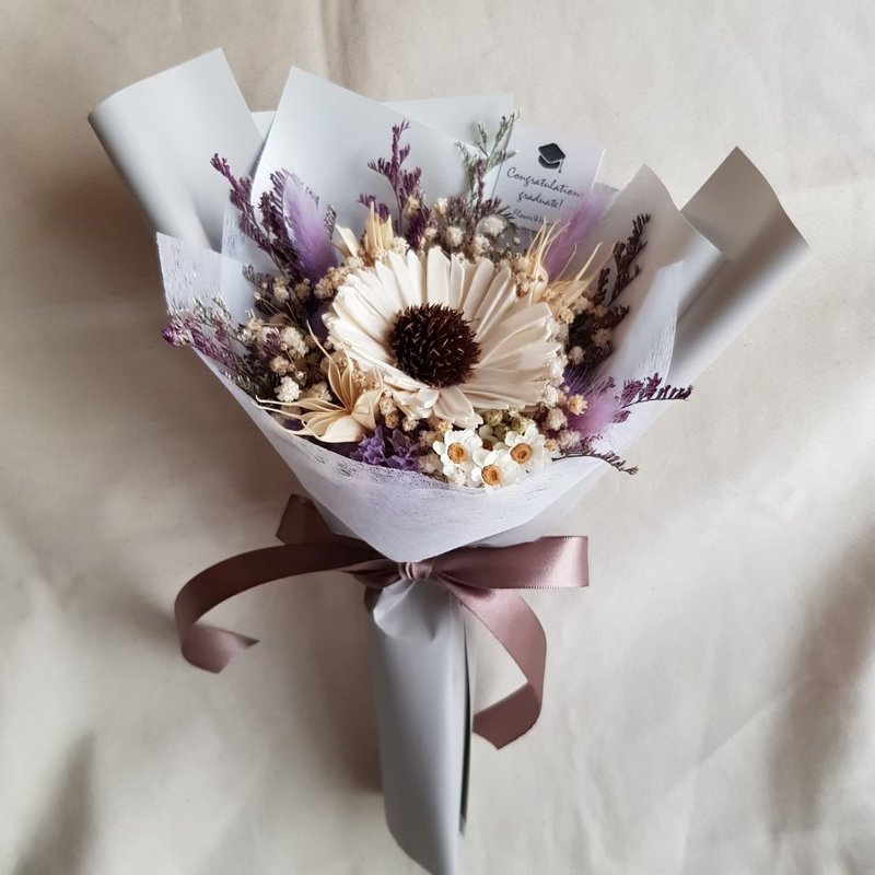 干燥花蓪草向日葵花束|毕业 祝贺 生日 庆祝 学士帽S|4色可选 - 干燥花/捧花 - 植物．花 多色