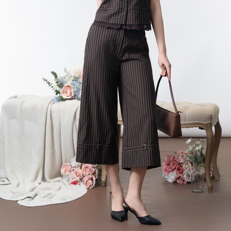 【MEDUSA】棕色亚麻复古感直筒宽裤(M-XL) | 女凉感亚麻 复古宽裤 - 女装长裤 - 棉．麻 咖啡色