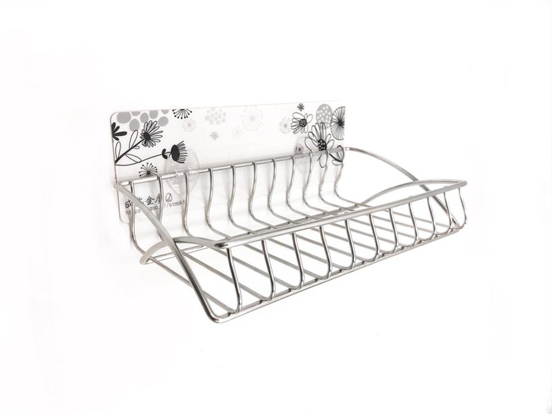 免钻孔不锈钢浴室置物架 卫生纸架 瓶罐架 无痕贴片置物架 万用架 - 收纳用品 - 不锈钢 银色