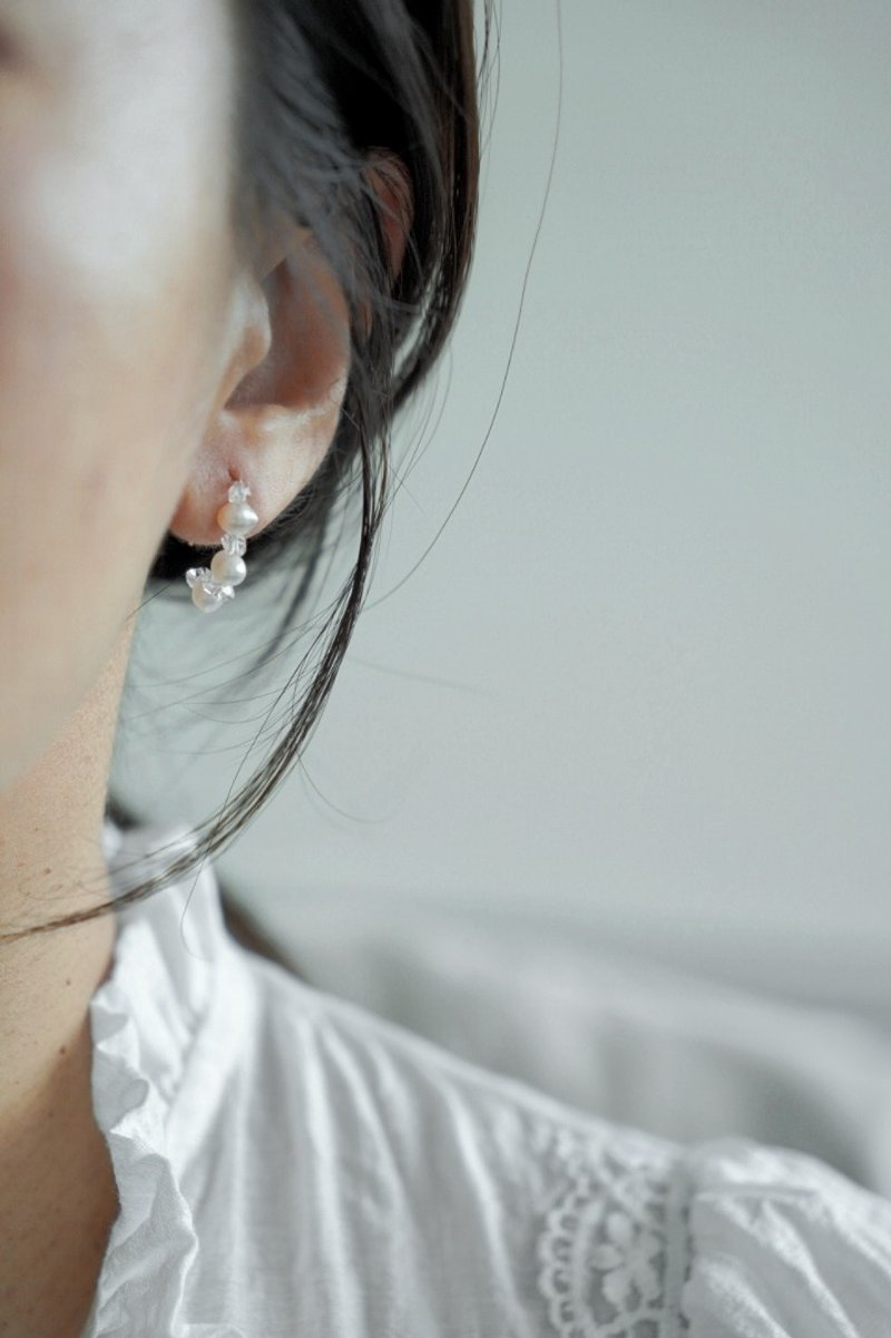 赫基默钻石&珍珠 杏仁形耳圈 SV925/14KGF Herkimer 闪灵钻 - 耳环/耳夹 - 水晶 透明