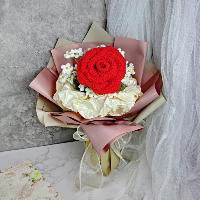 浪漫玫瑰钩织花束 情人节 毕业礼物 母亲节 生日礼物  CRFB004 - 摆饰 - 聚酯纤维 红色