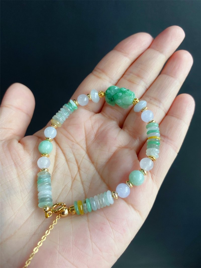 缅甸玉A货翡翠 貔貅 设计款手链 礼物 天然石 定制化 闺蜜 母亲节 - 手链/手环 - 玉石 绿色