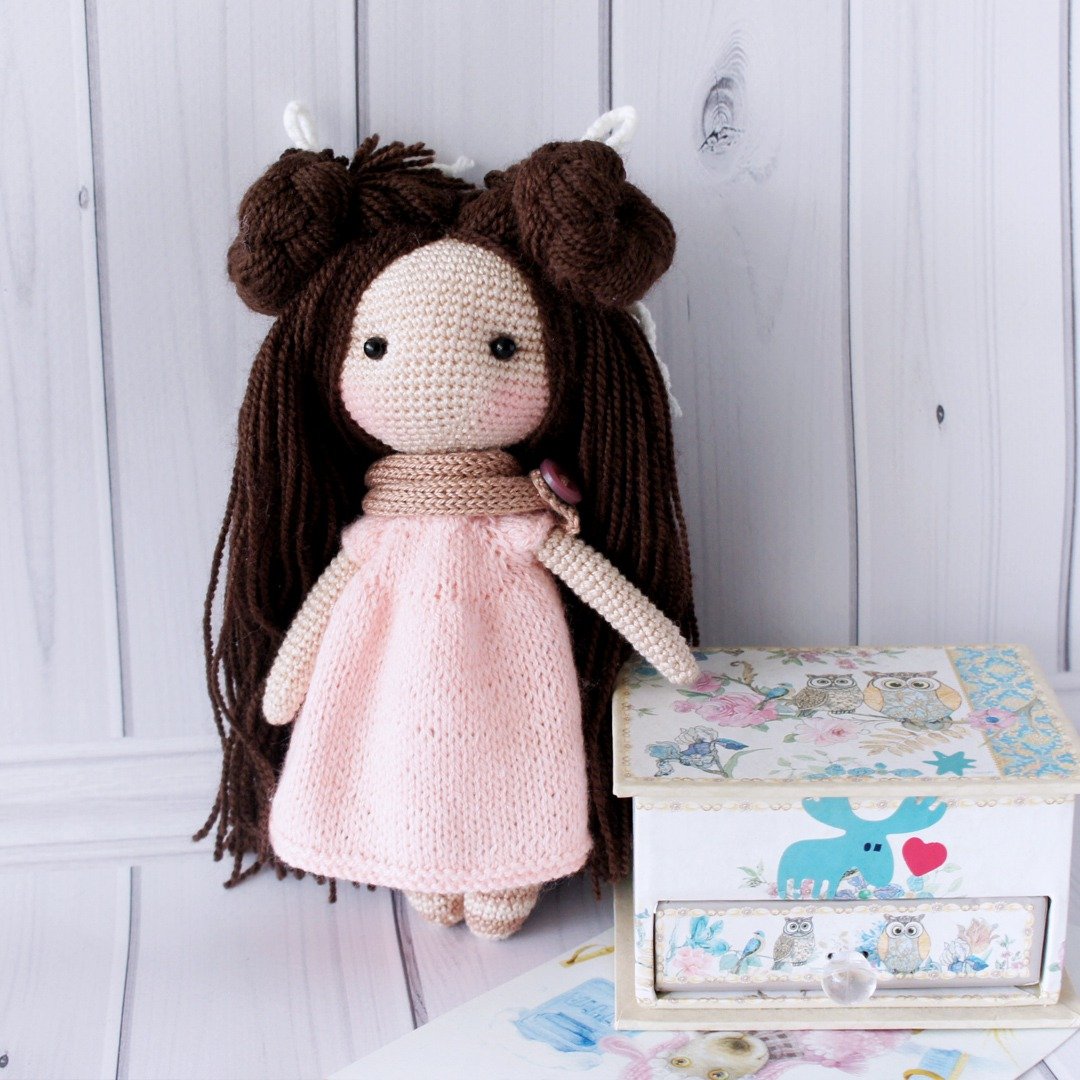 Little Doll with clothes, Cute Waldorf doll, Toddler Soft Dolls, Doll with Hair - 玩具/玩偶 - 棉．麻 粉红色