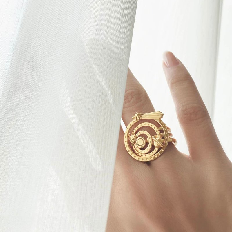 太阳系戒指组，4件星辰戒指组合，925纯银戒指。 - 戒指 - 纯银 金色