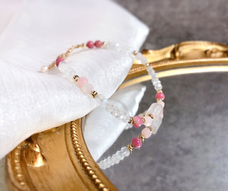 粉晶、粉澳宝、月光石 天然石手链 - 手链/手环 - 半宝石 