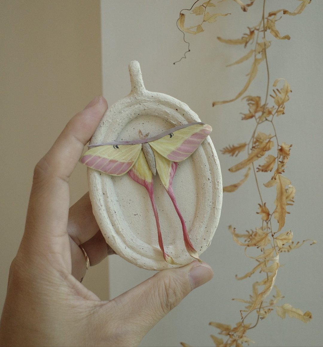陶板长尾水青蛾作品 仅此一件售完不补 - 摆饰 - 真皮 