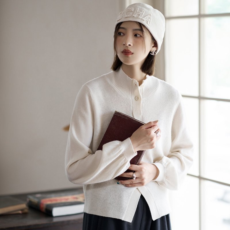 半高领泡泡袖针织衫|打底衫|秋款|三色|Sora-1316 - 女装针织衫/毛衣 - 羊毛 多色