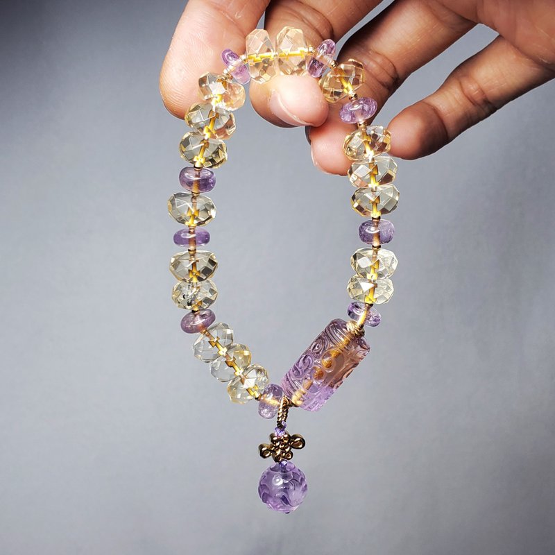 顶级紫黄晶 黄水晶 薰衣草 回纹 智慧 招财 收藏 手链 单品 礼物 - 手链/手环 - 宝石 黄色