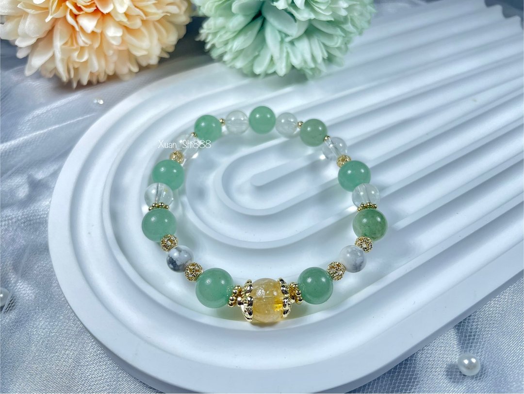 绿东陵、黄水晶、白松石、白水晶【东陵玉】 - 手链/手环 - 水晶 绿色