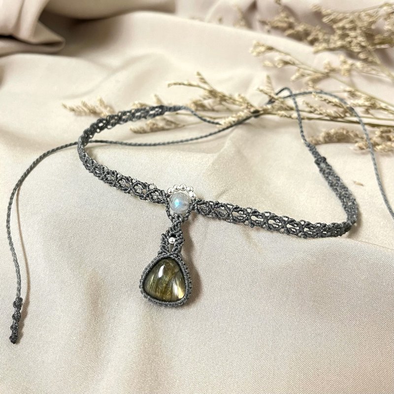 拉长石编织颈链 - 项链 - 水晶 灰色