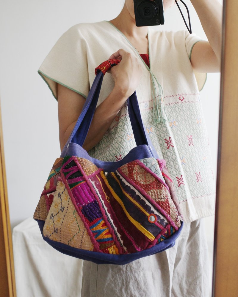 Vintage Banjara bag 印度沙漠游牧民族Banjara手工刺绣布再制包 - 手提包/手提袋 - 棉 