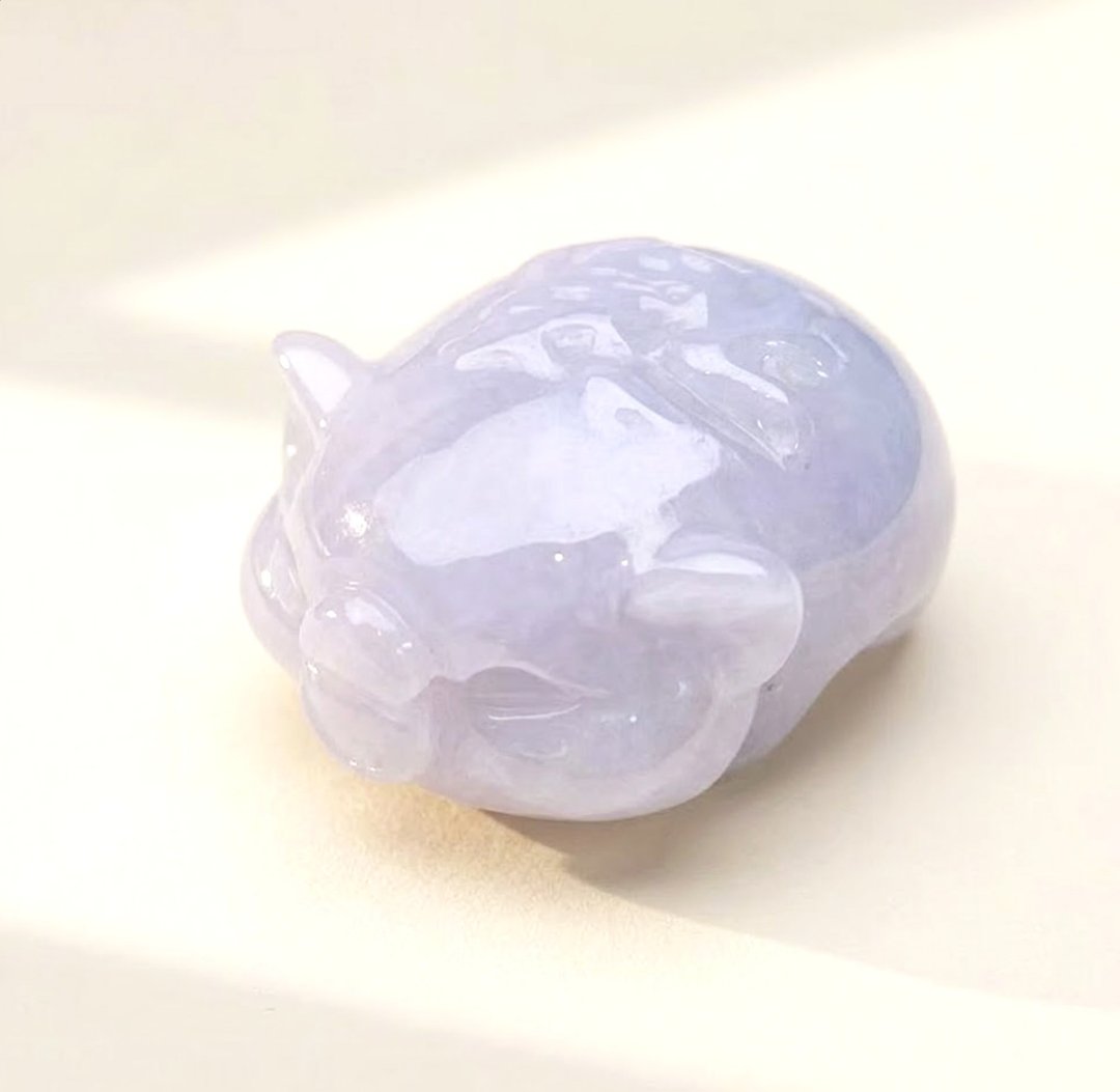 紫罗兰翡翠福气小猪 | 天然缅甸玉翡翠A货 | 送礼 - 其他 - 玉石 紫色