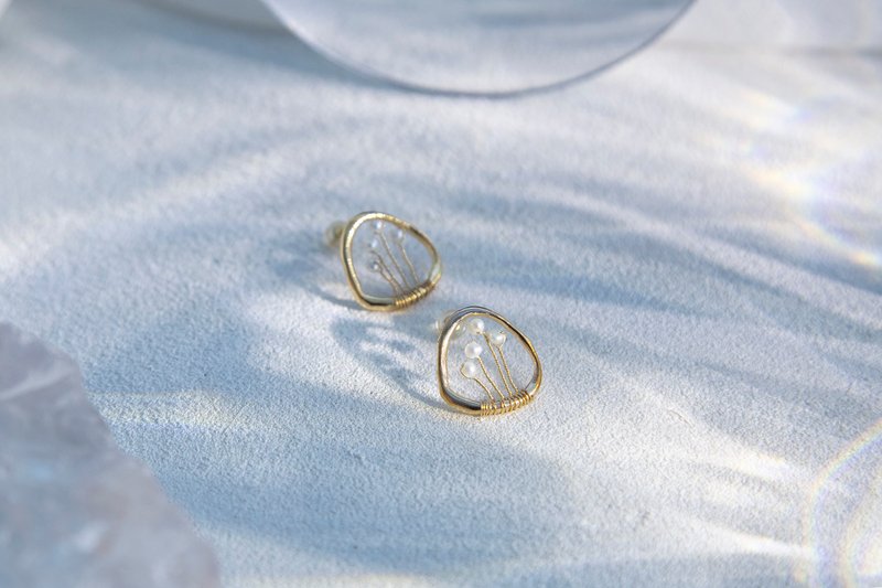 -|晨露系列|-原创手作 珍珠绕线蘑菇耳钉 - 耳环/耳夹 - 珍珠 