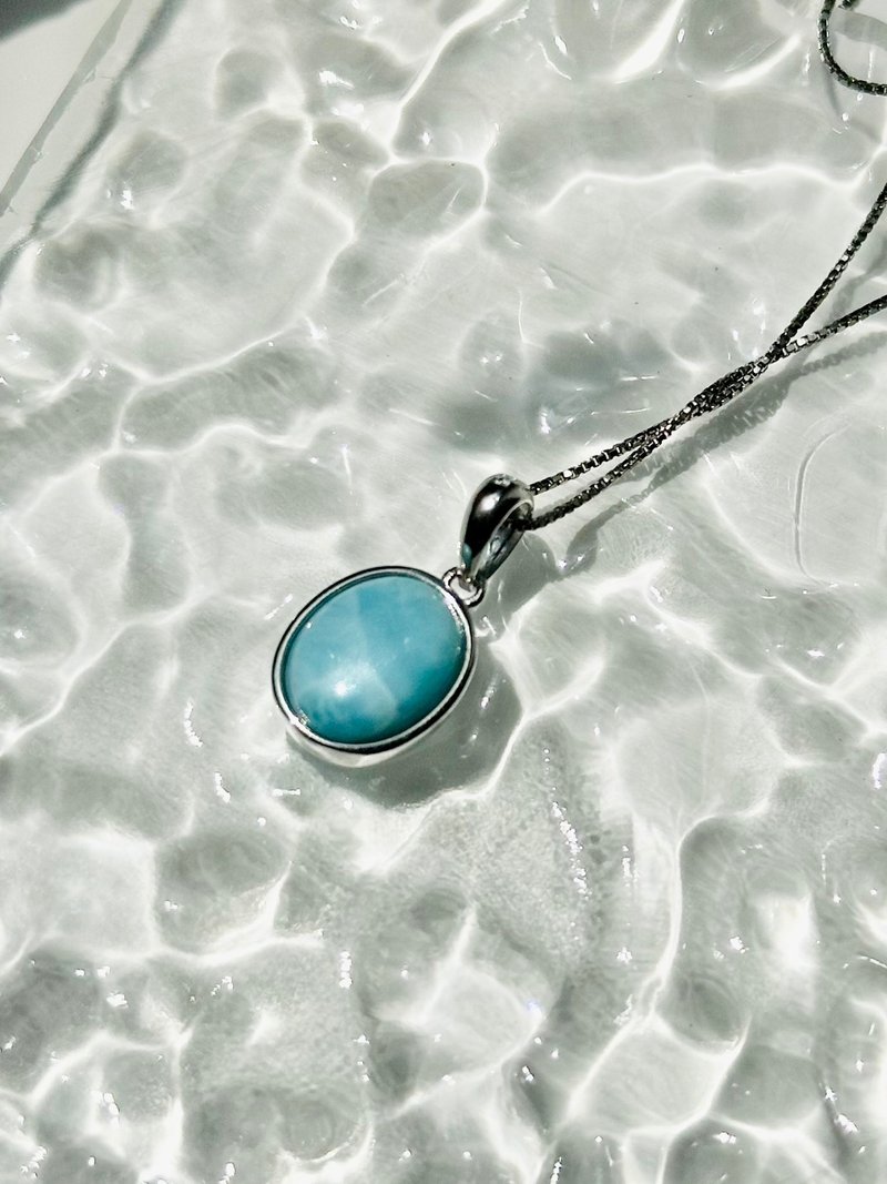 拉力玛 海纹石 S925纯银 天然水晶项链/缓解压力 增强沟通能力 - 项链 - 水晶 蓝色